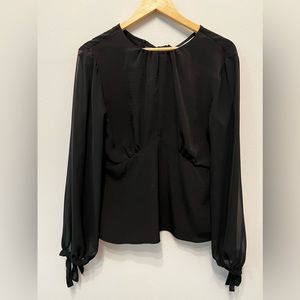 Topshop black long sleeve blouse with open back in size US 10